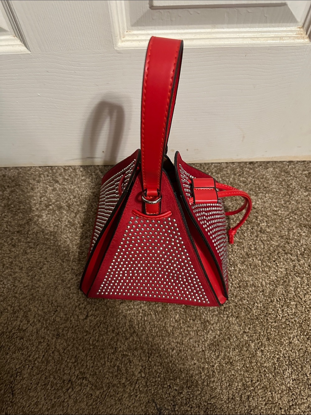 Red Pyramid Studded Drawstring Wristlet Handbag - Picture 2 of 9